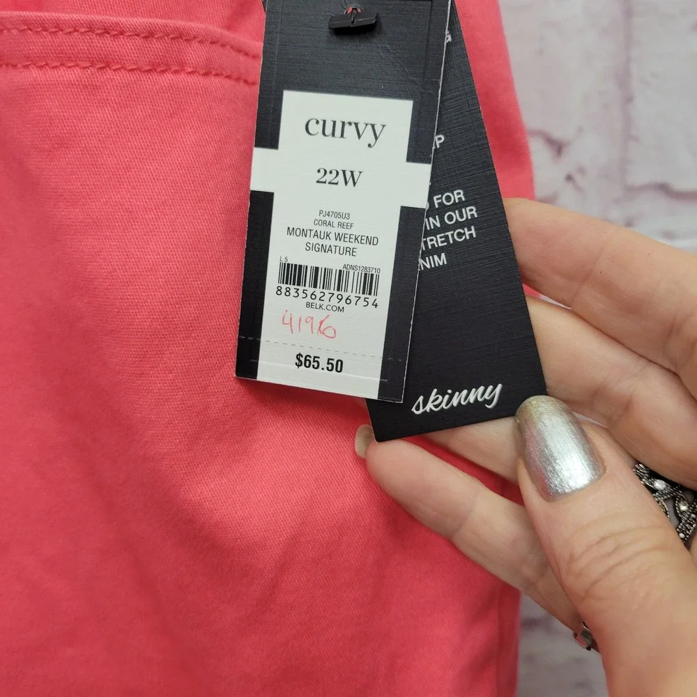 NEW Crown &‎ Ivy Curvy 22W Coral Pink Skinny Jeans Stretch Denim Preppy Casual - Picture 5 of 9
